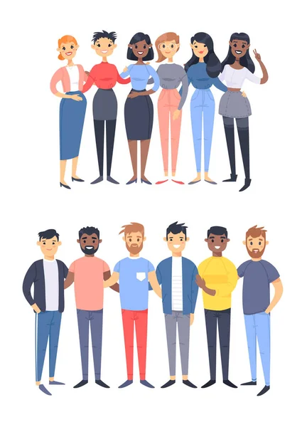 Set of a group of different men and women. Cartoon style charact — Stock Vector