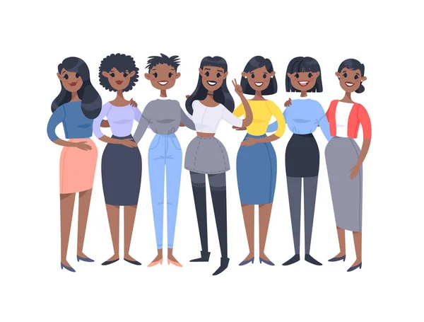 Conjunto de um grupo de diferentes mulheres afro-americanas. Estanho dos desenhos animados —  Vetores de Stock