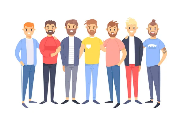 Conjunto de un grupo de diferentes hombres caucásicos. Estilo de dibujos animados europea — Vector de stock