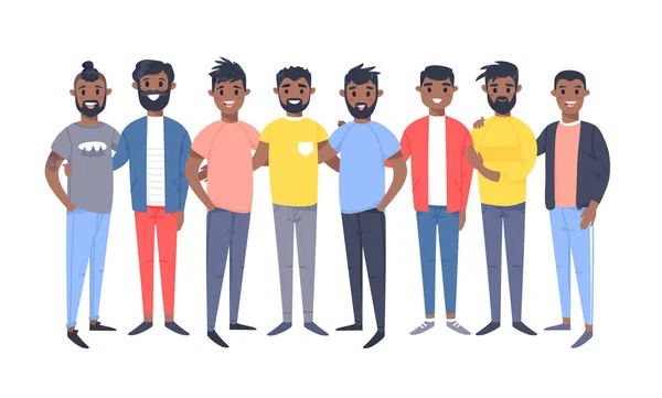 Conjunto de um grupo de diferentes homens afro-americanos. Estilo dos desenhos animados —  Vetores de Stock