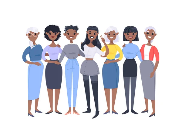 Conjunto de um grupo de diferentes mulheres afro-americanas. Estanho dos desenhos animados —  Vetores de Stock