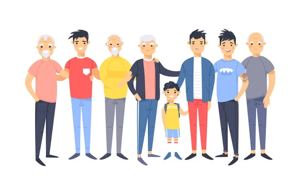 Conjunto de un grupo de diferentes hombres asiáticos americanos. Estilo de dibujos animados ch — Vector de stock