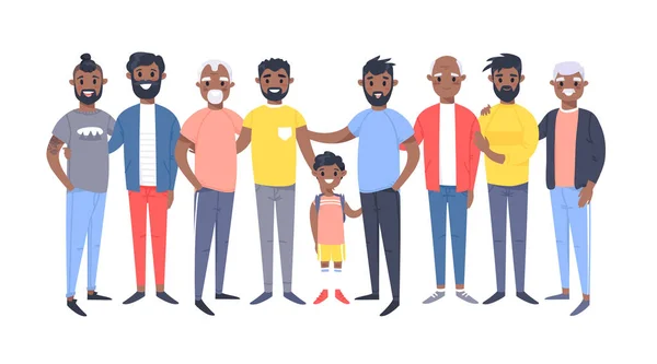 Conjunto de um grupo de diferentes homens afro-americanos. Estilo dos desenhos animados —  Vetores de Stock