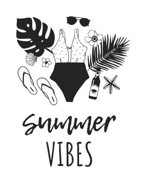 El çizilmiş yaz alıntı ve illüstrasyon. Gerçek tropikal vektör