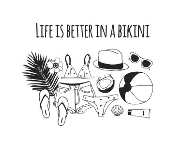 El çizilmiş yaz alıntı ve illüstrasyon. Gerçek tropikal vektör