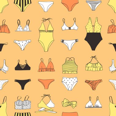 El çizilmiş yaz bikini illüstrasyon. Gerçek tropikal vektör se