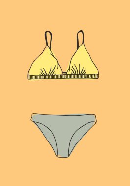 El çizilmiş yaz bikini illüstrasyon. Gerçek tropikal vektör ba