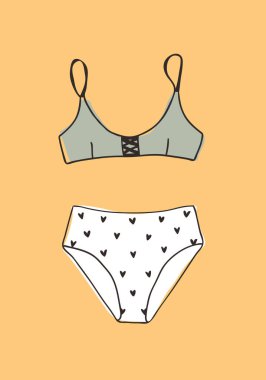 El çizilmiş yaz bikini illüstrasyon. Gerçek tropikal vektör ba