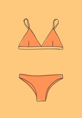 El çizilmiş yaz bikini illüstrasyon. Gerçek tropikal vektör ba