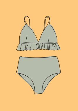 El çizilmiş yaz bikini illüstrasyon. Gerçek tropikal vektör ba