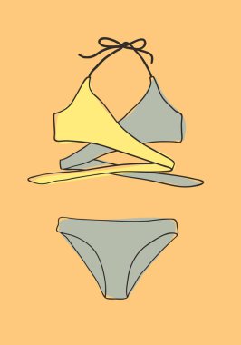 El çizilmiş yaz bikini illüstrasyon. Gerçek tropikal vektör ba