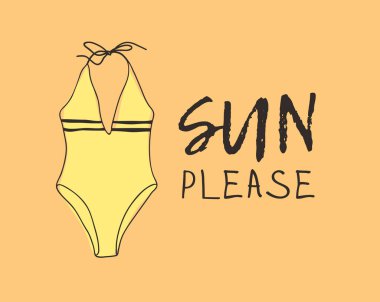 El çizilmiş yaz alıntı ve bikini illüstrasyon. Gerçek tropikal