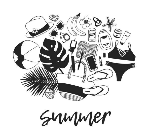Handgezeichnetes Sommerzitat und Illustration. Tropischer Vektor — Stockvektor