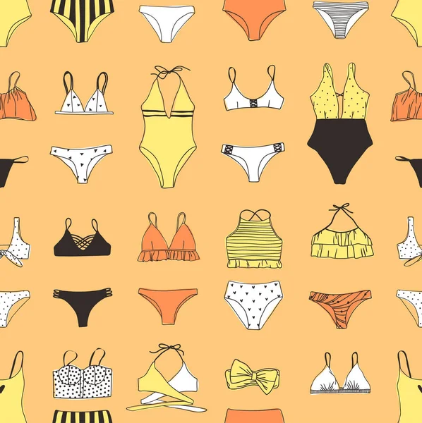 Hand drawn summer bikini illustration. Actual tropical vector se — Stock Vector