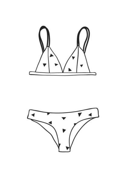 Handgezeichnete Sommer-Bikini-Illustration. tatsächlicher tropischer Vektor ba — Stockvektor