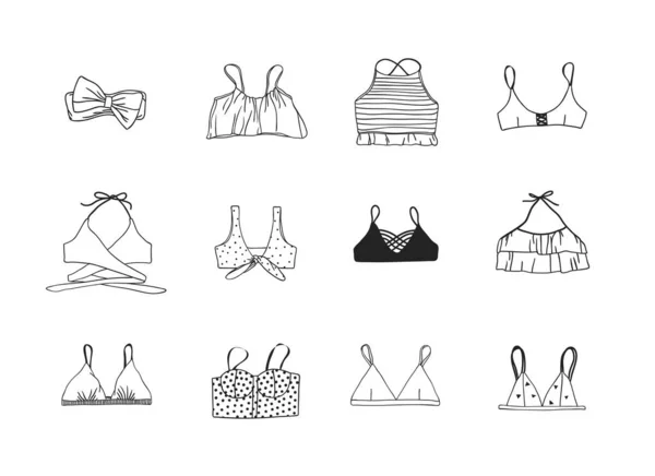 Ręcznie rysowane lato bikini ilustracji. Rzeczywisty wektor tropikalny ba — Wektor stockowy