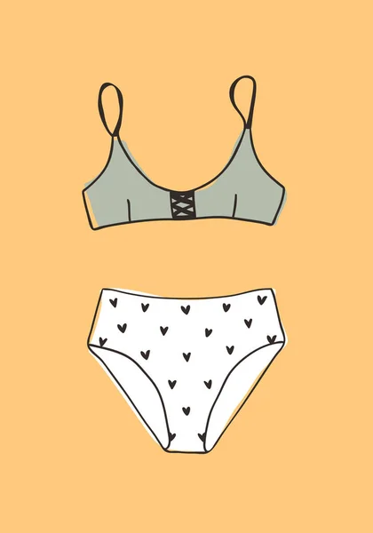 Ilustración de bikini de verano dibujado a mano. Vector tropical real ba — Archivo Imágenes Vectoriales