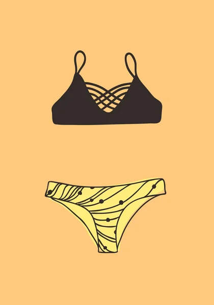 Ilustración de bikini de verano dibujado a mano. Vector tropical real ba — Archivo Imágenes Vectoriales