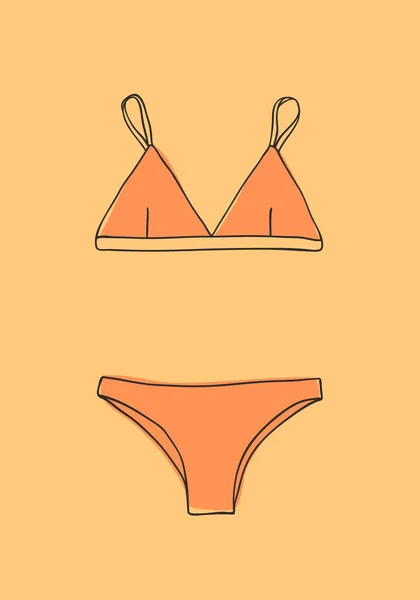 Ilustración de bikini de verano dibujado a mano. Vector tropical real ba — Vector de stock