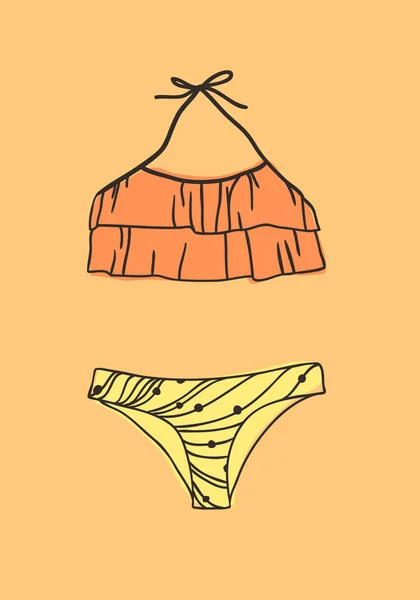 Handritad sommar Bikini illustration. Faktisk tropisk vektor ba — Stock vektor