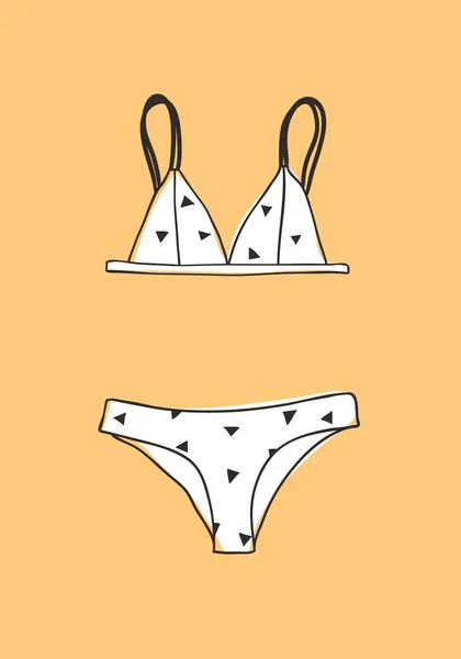 Handritad sommar Bikini illustration. Faktisk tropisk vektor ba — Stock vektor