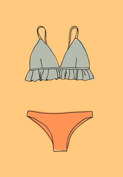 Handritad sommar Bikini illustration. Faktisk tropisk vektor ba — Stock vektor