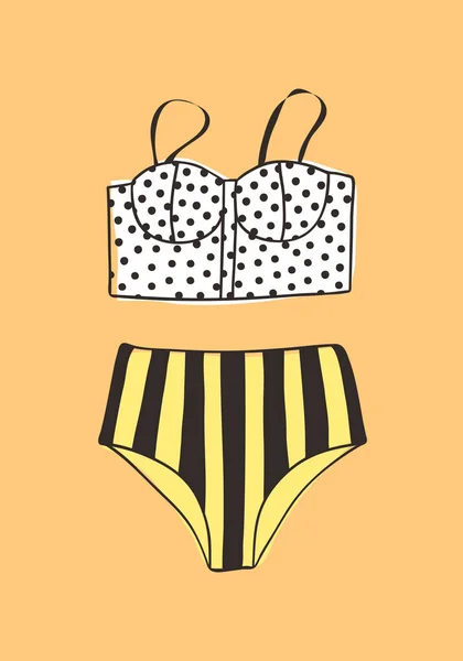Hand drawn summer bikini illustration. Actual tropical vector ba — Stock Vector