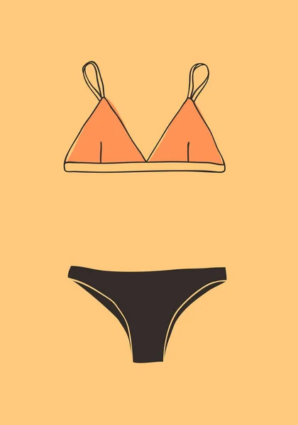 Illustrazione del bikini estivo disegnato a mano. Vettore tropicale reale ba — Vettoriale Stock