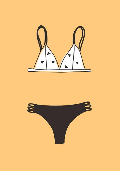 Ilustración de bikini de verano dibujado a mano. Vector tropical real ba — Vector de stock