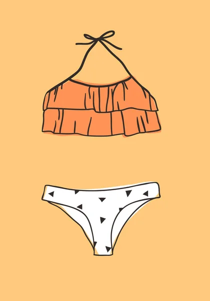 Illustrazione del bikini estivo disegnato a mano. Vettore tropicale reale ba — Vettoriale Stock