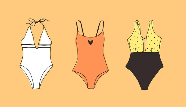 Ilustración de bikini de verano dibujado a mano. Vector tropical real ba — Vector de stock