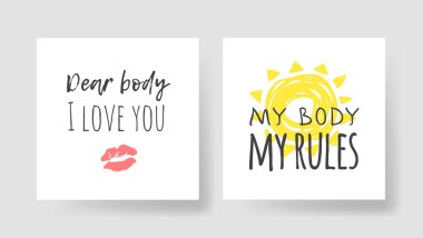 Elle çizilmiş çizim ve metin ile 2 kart kümesi. Pozitif q