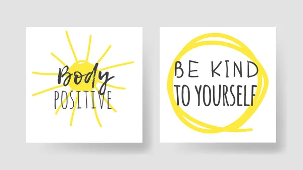 Set of 2 cards with Hand drawn illustration and text. Positive q — Stock Vector