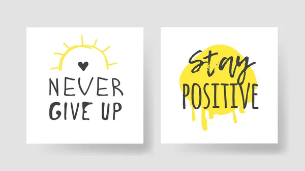 Set of 2 cards with Hand drawn illustration and text. Positive q — Stock Vector