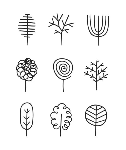 Conjunto de árvores desenhadas à mão. Eco fundo. Abstrato doodle drawin — Vetor de Stock