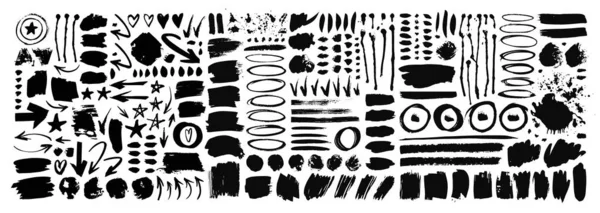 Set of hand drawn pattern with black paint object for design use — Stock Vector