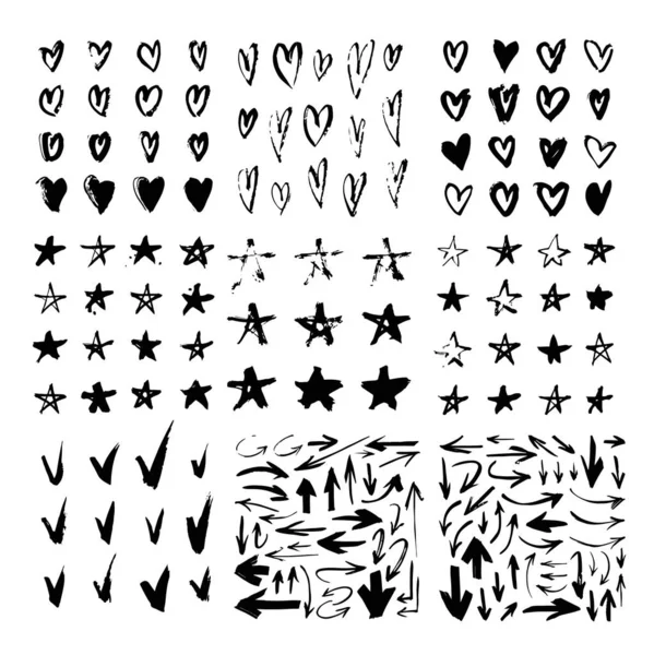 Set of hand drawn pattern with black paint object for design use — Stock Vector