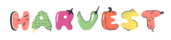 Мультфильм векторная иллюстрация овощи и фрукты и слово HARVE — стоковый вектор