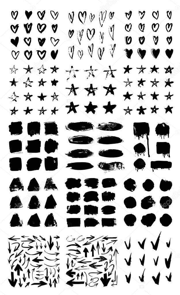 Set of hand drawn pattern with black paint object for design use
