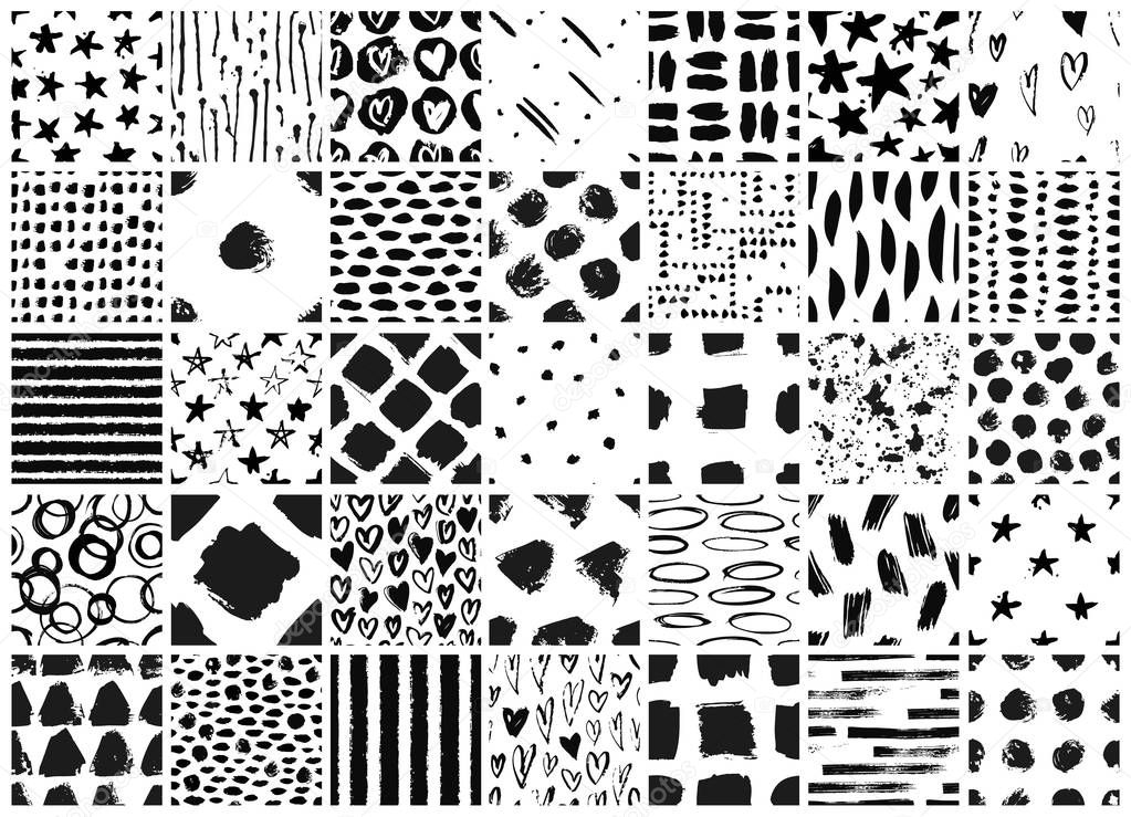 Set of hand drawn seamless pattern with black paint object for d