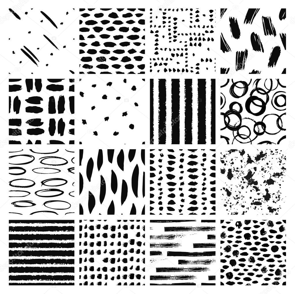 Set of hand drawn seamless pattern with black paint object for d