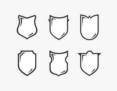 Düz Klips li tasarım öğeleri. Shield Silho Vektör seti