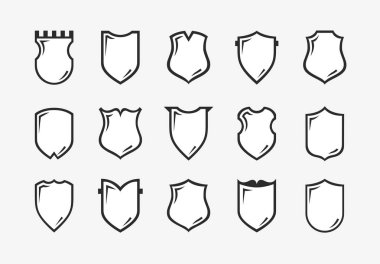Düz Klips li tasarım öğeleri. Shield Silho Vektör seti