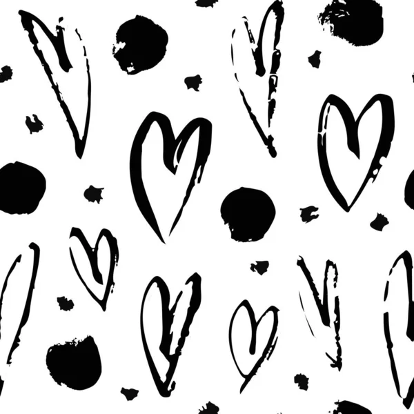 Hand drawn paint seamless pattern. Hearts background. Abstract b — Stock Vector