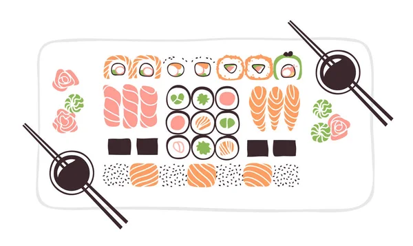 Ilustração desenhada à mão comida do mar. Tinta criativa obra de arte Asian di — Vetor de Stock