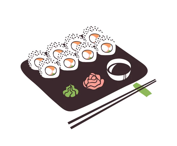 Ilustração desenhada à mão comida do mar. Tinta criativa obra de arte Asian di —  Vetores de Stock