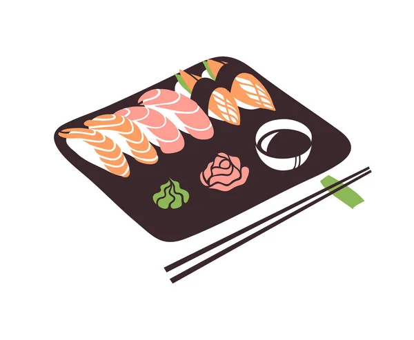 Ilustración dibujada a mano comida marina. Tinta creativa arte trabajo asiático di — Vector de stock