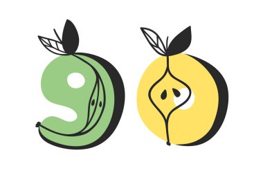 Karikatür vektör illüstrasyon sebze ve meyve Abc. El çizimi