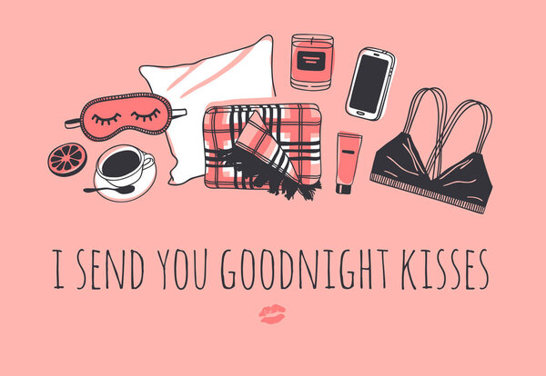 Ручной рисунок объектов о Sleep Routines и text.Vector Cozy Ill
