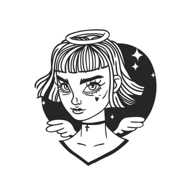 El Çizilmiş portre Şık Melek Kadın. Güzel Moda Illus